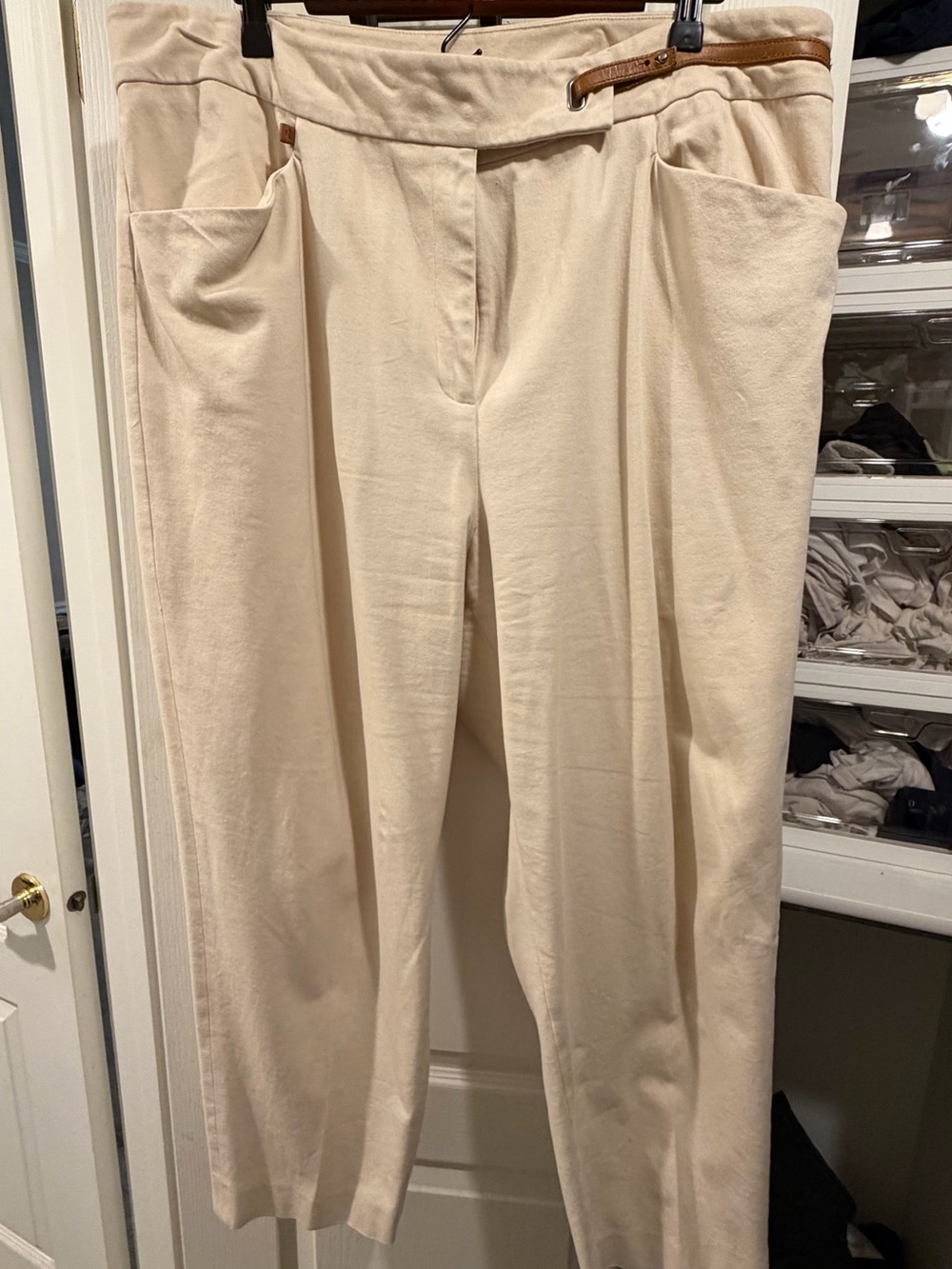 Lauren Ralph Lauren Vintage Cream Leather waist tab pants Plus size 20W